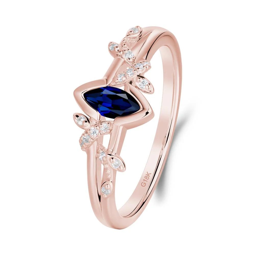 Leaf Marquise Sapphire Ring with Split Shank - Image 6