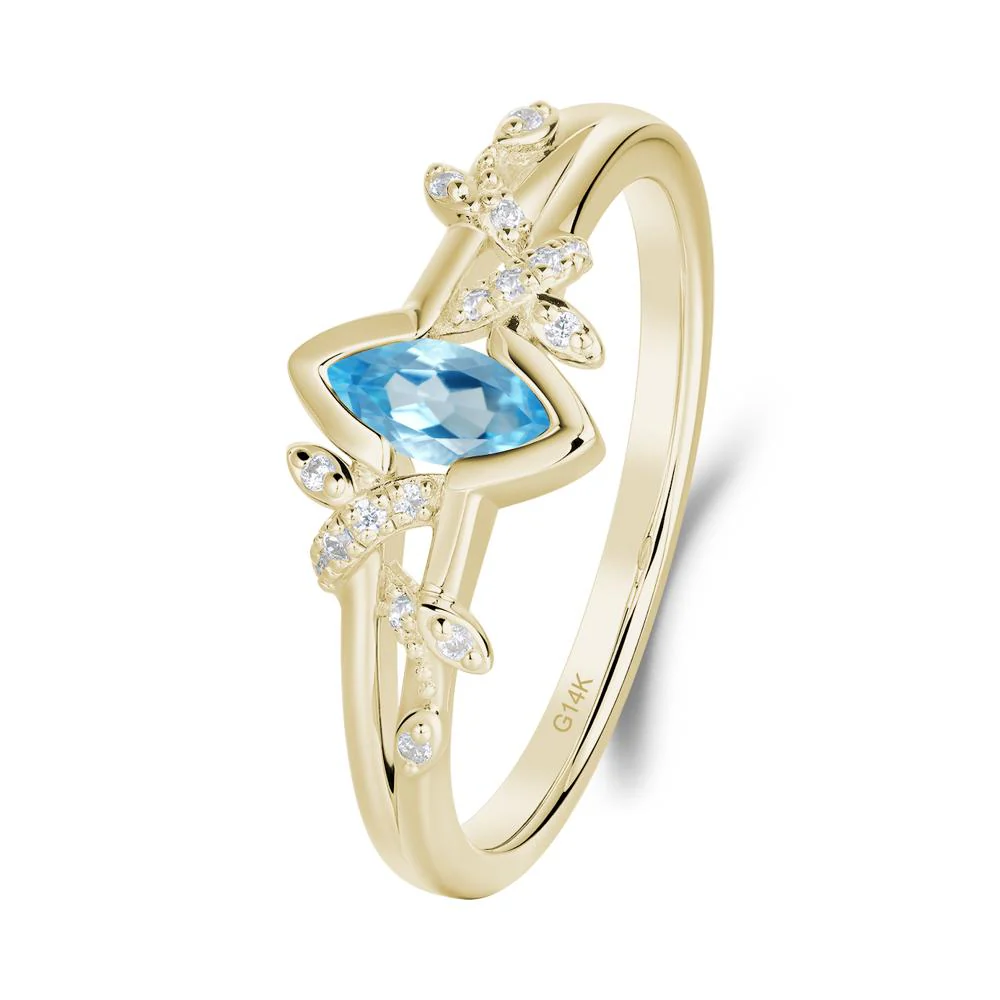 Leaf Marquise Swiss Blue Topaz Ring with Split Shank - Image 4