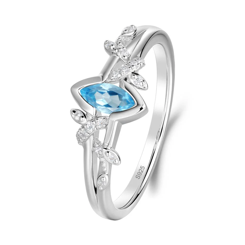 Leaf Marquise Swiss Blue Topaz Ring with Split Shank - Image 5