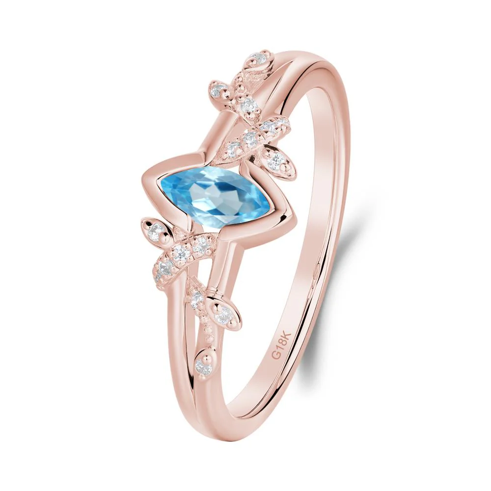 Leaf Marquise Swiss Blue Topaz Ring with Split Shank - Image 7
