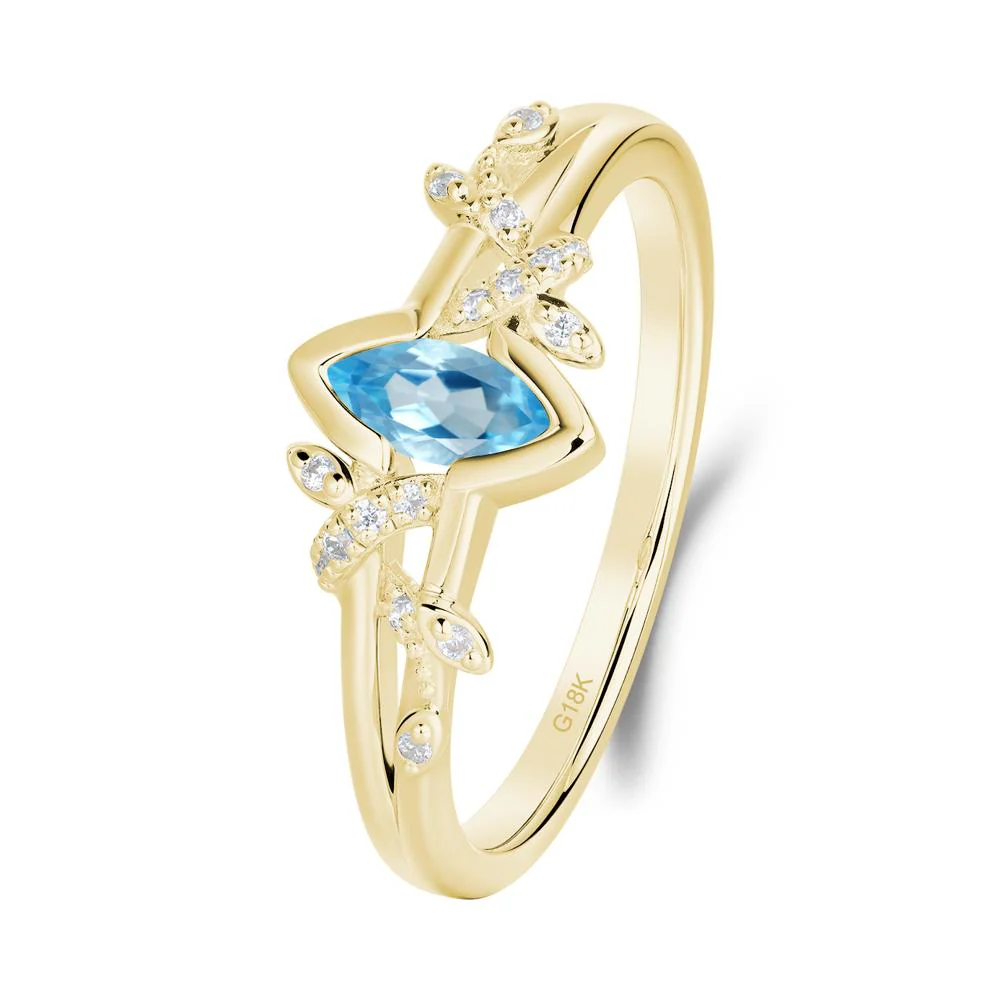 Leaf Marquise Swiss Blue Topaz Ring with Split Shank - Image 9