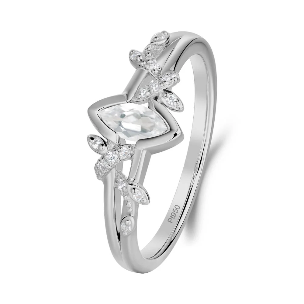 Leaf Marquise White Topaz Ring with Split Shank - Image 5