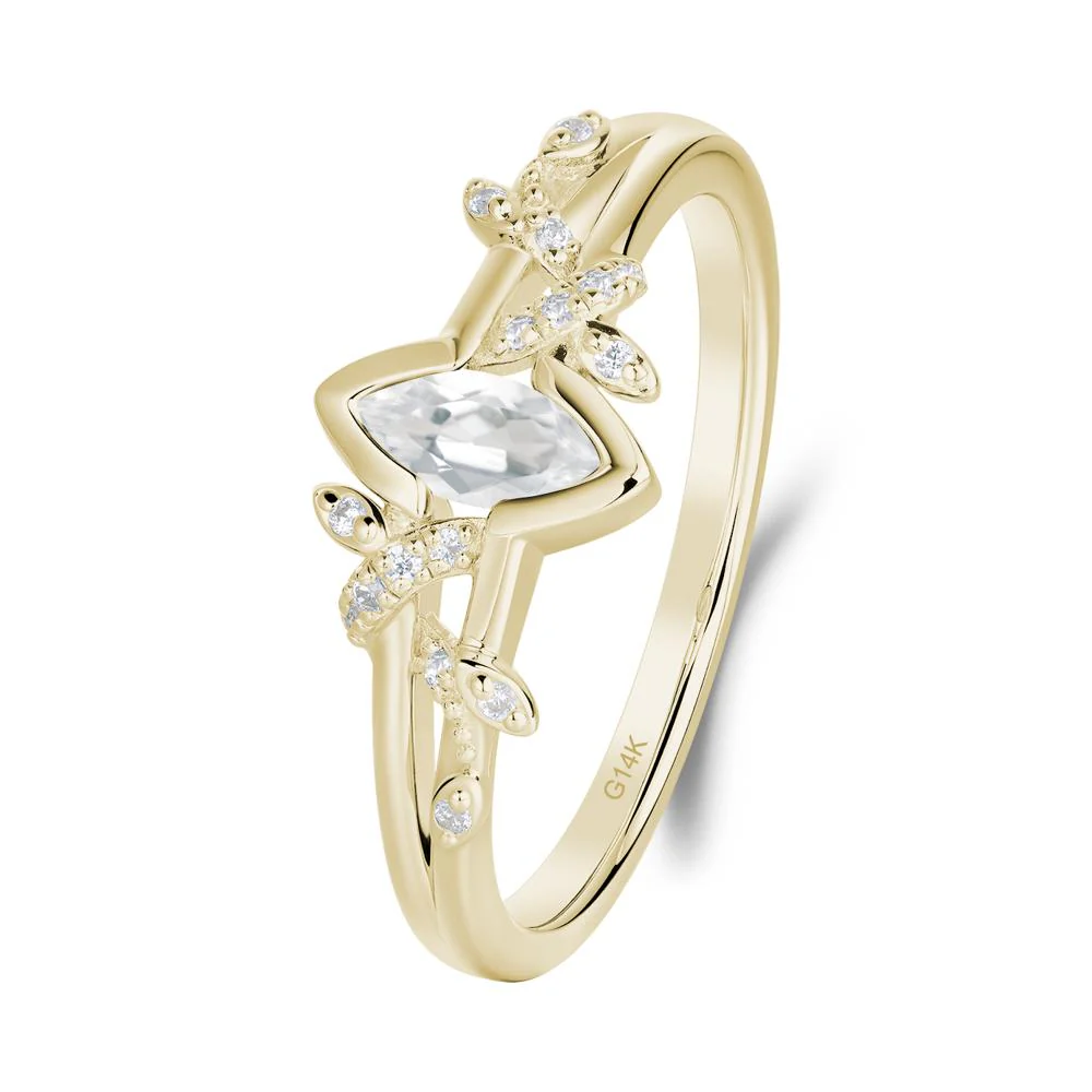 Leaf Marquise White Topaz Ring with Split Shank - Image 7