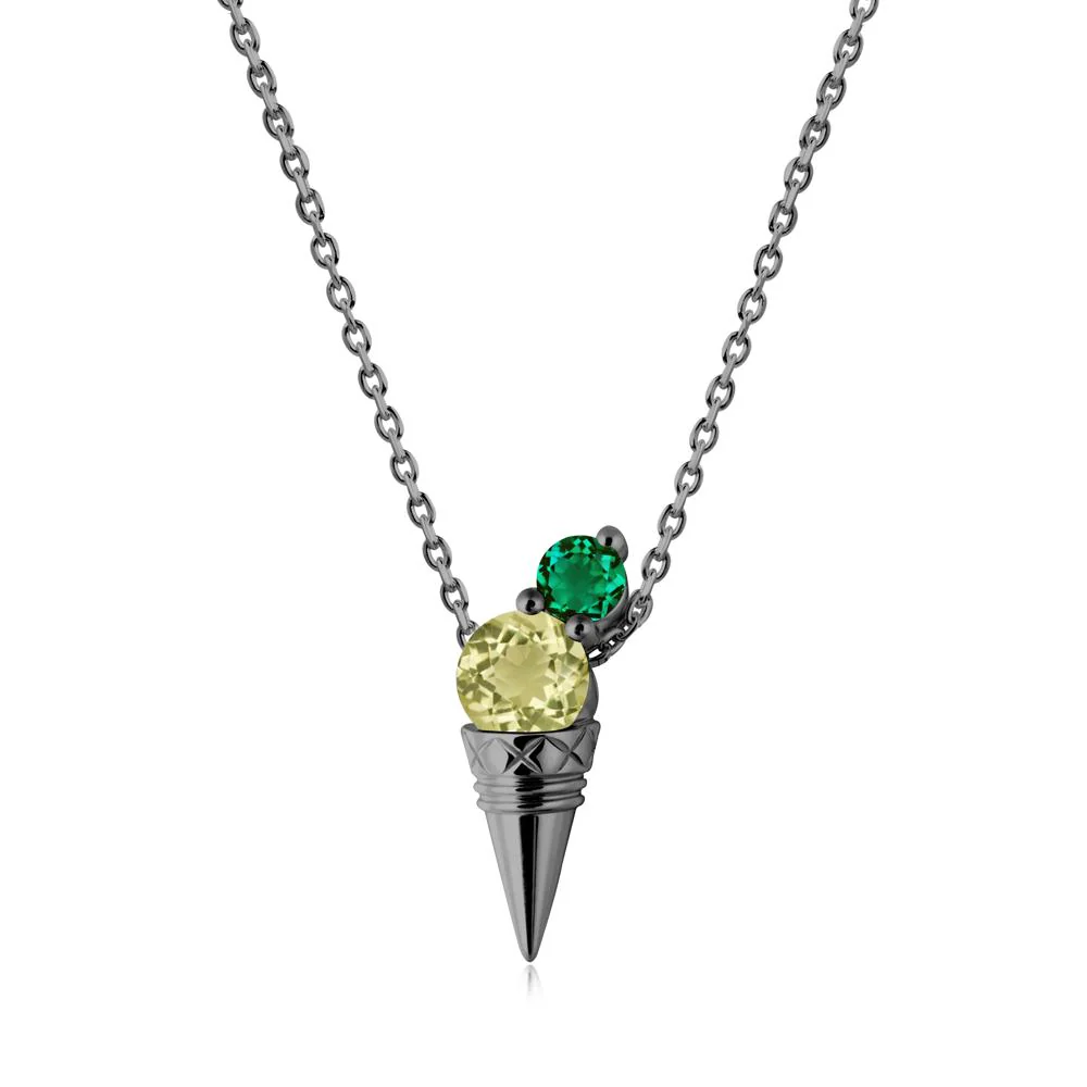 Lemon Quartz and Emerald Toi Et Moi Necklace
