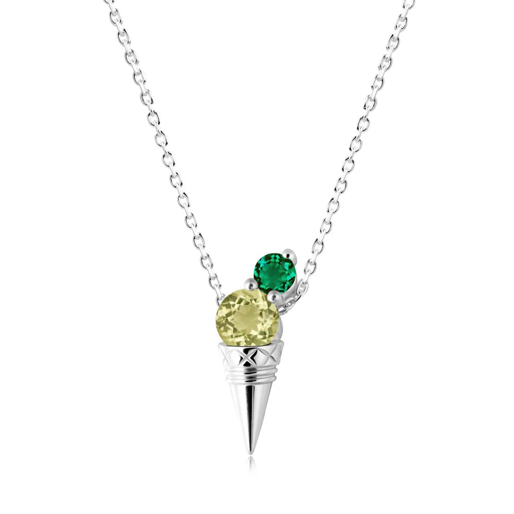 Lemon Quartz and Emerald Toi Et Moi Necklace - Image 3
