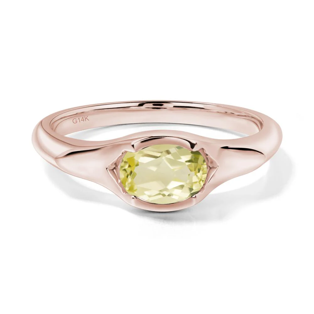 Lemon Quartz Bezel Set Oval Engagement Ring - Image 5