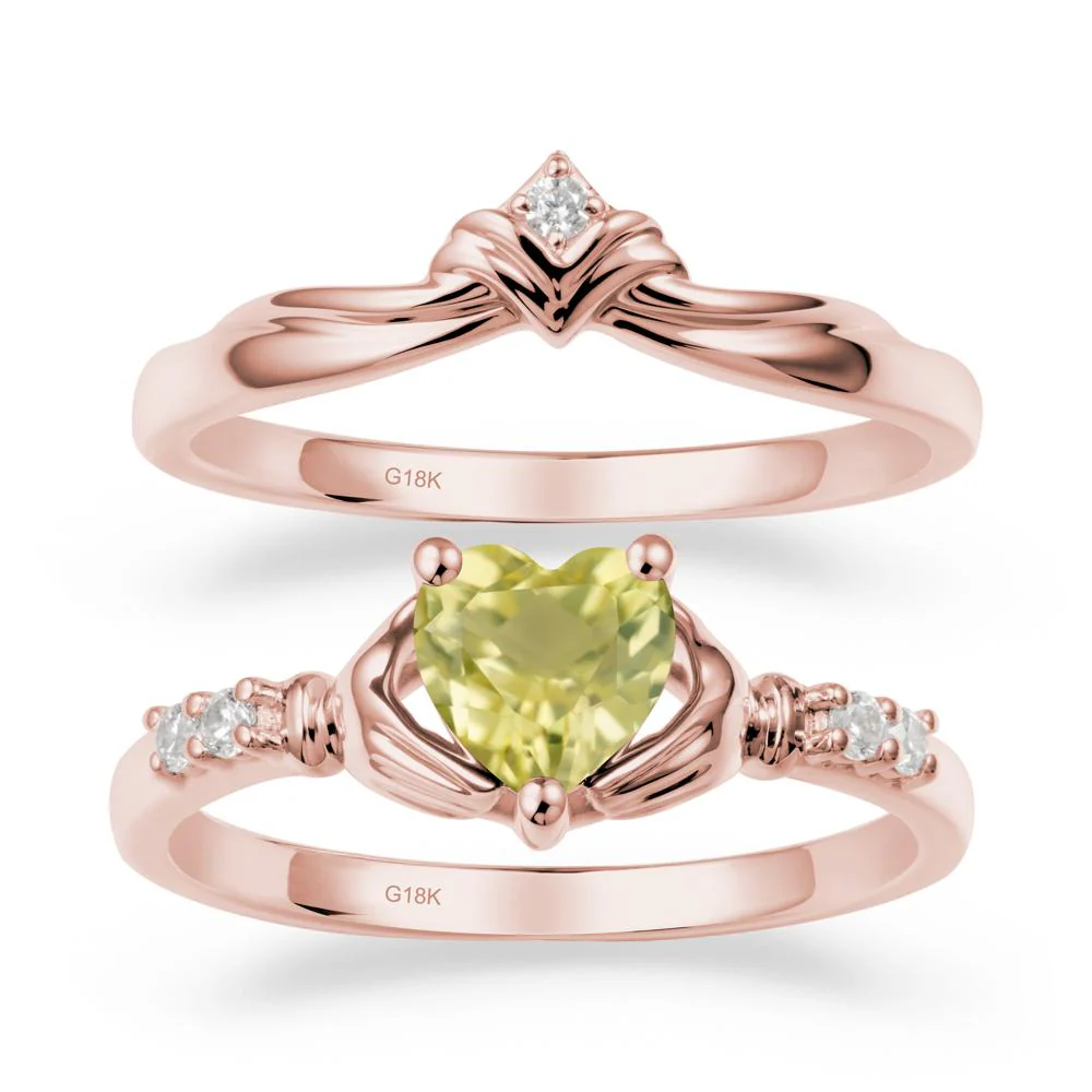 Lemon Quartz Claddagh Ring Bridal Set - Image 4