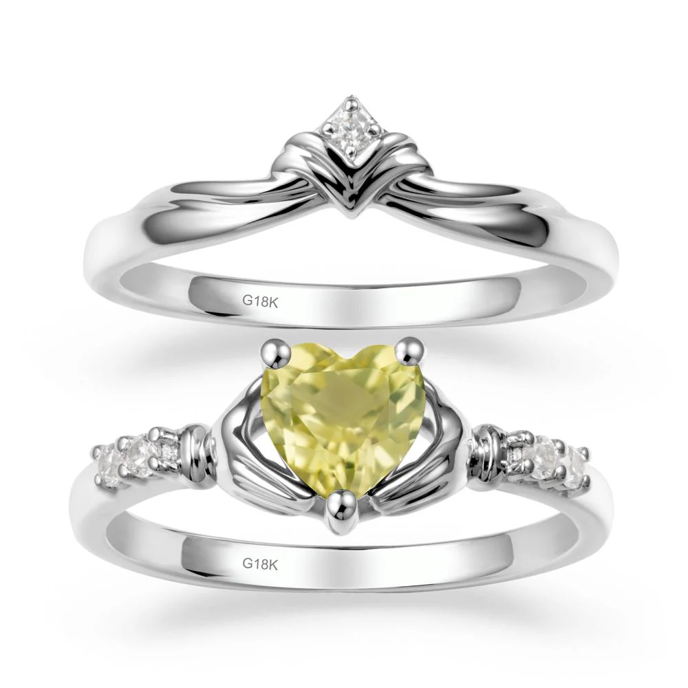 Lemon Quartz Claddagh Ring Bridal Set - Image 5