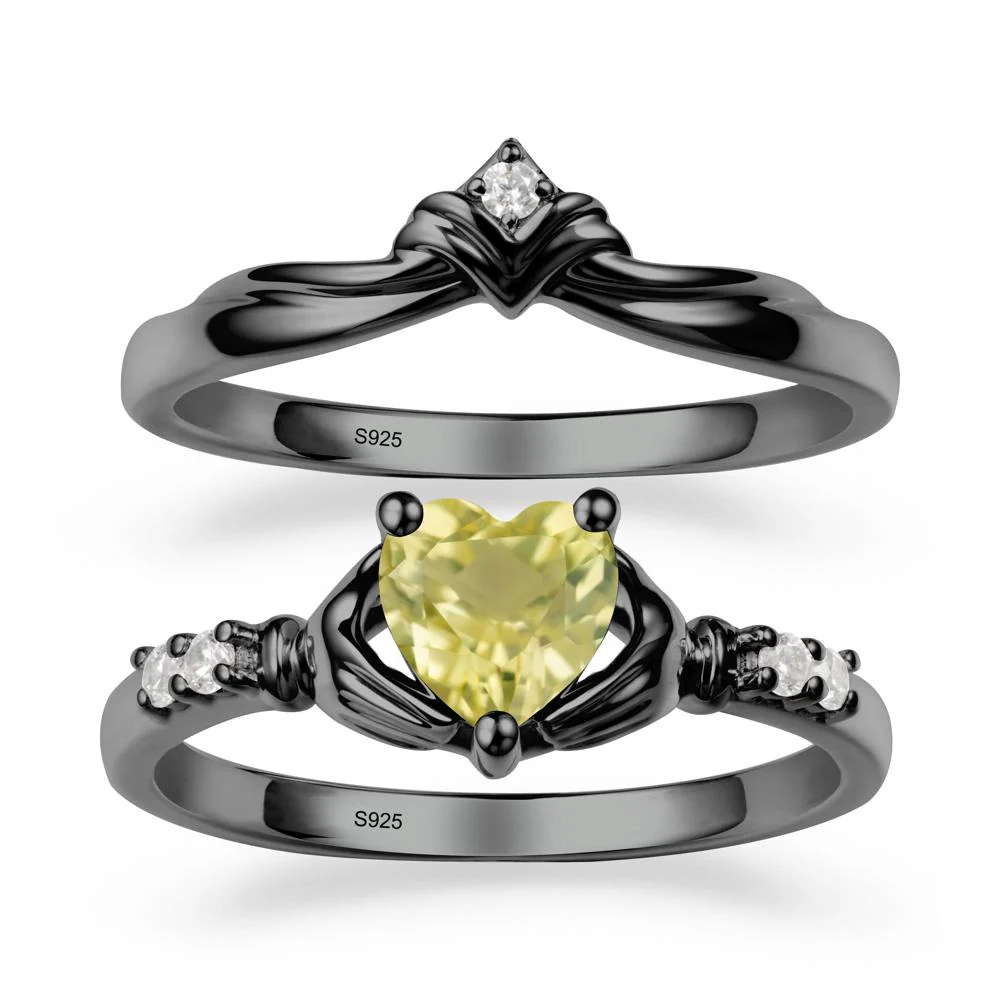 Lemon Quartz Claddagh Ring Bridal Set - Image 7