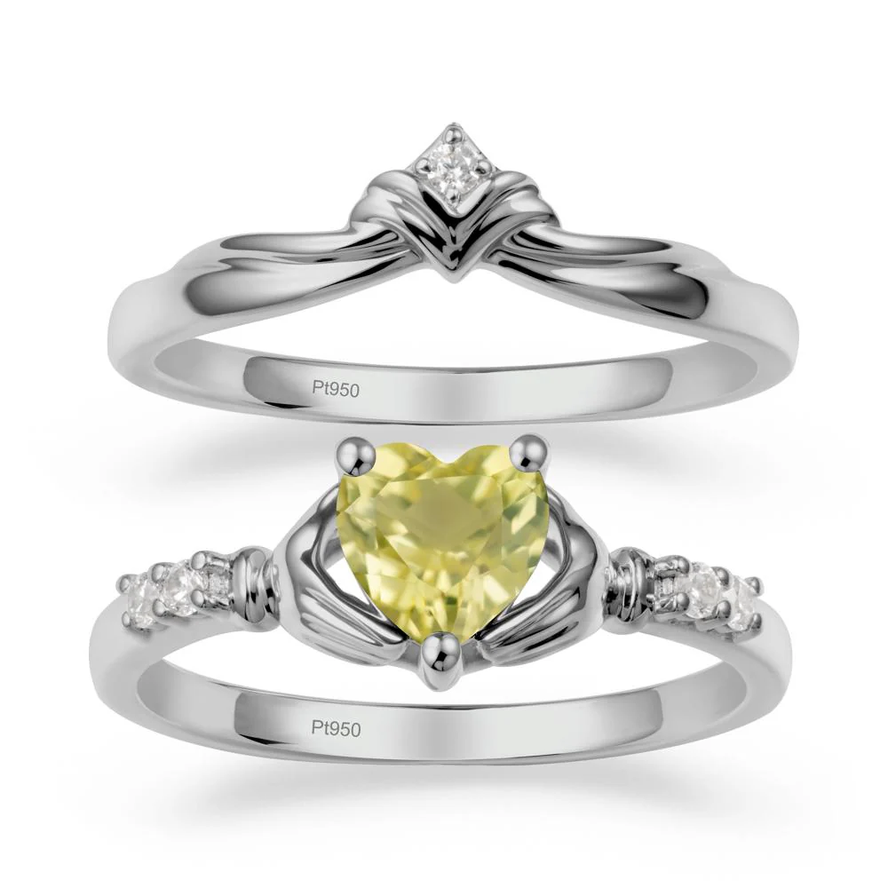 Lemon Quartz Claddagh Ring Bridal Set - Image 8