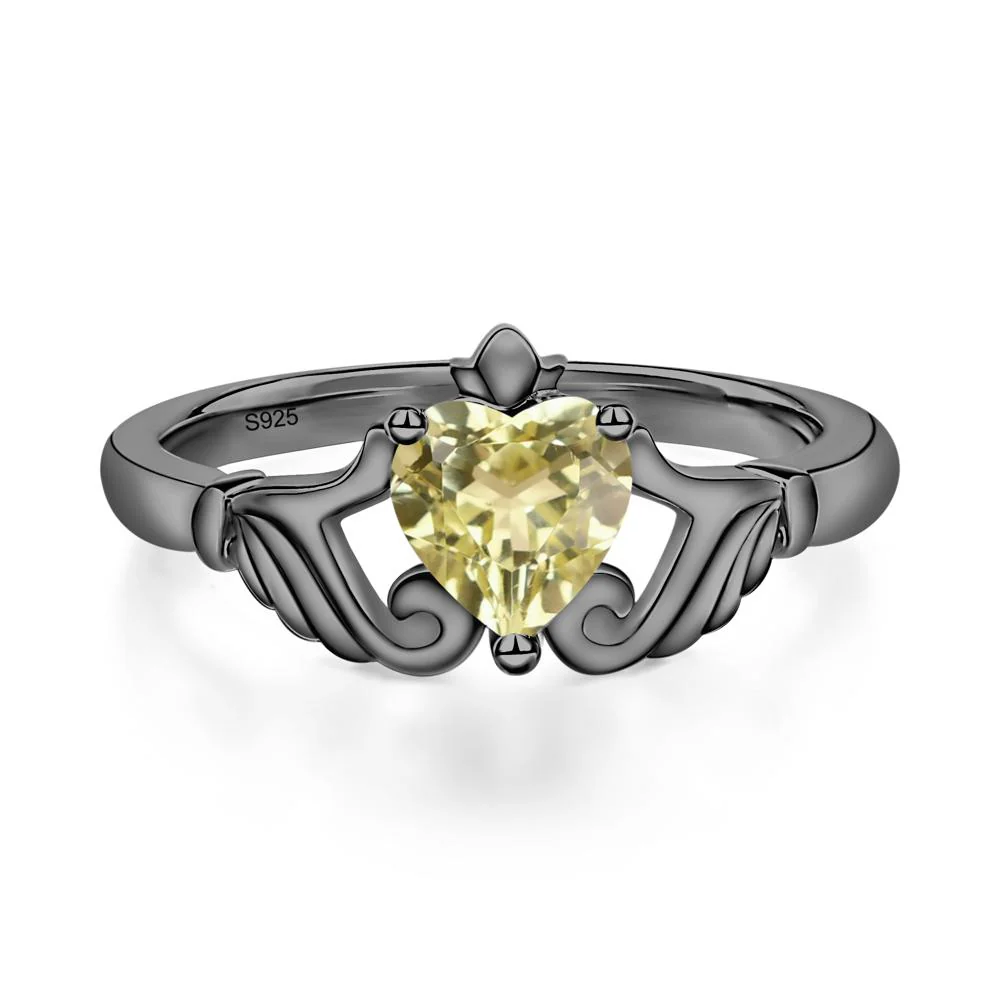 Heart Shaped Lemon Quartz Claddagh Ring - Image 2