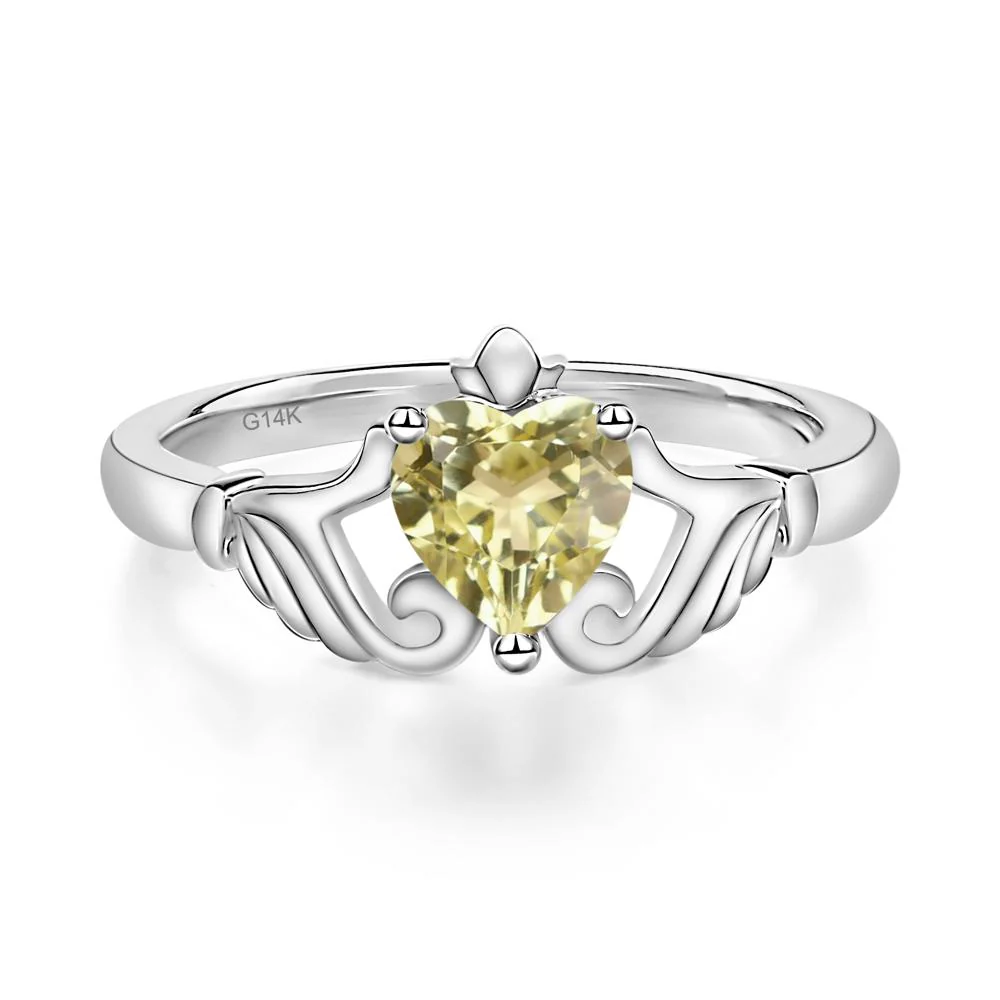 Heart Shaped Lemon Quartz Claddagh Ring - Image 3