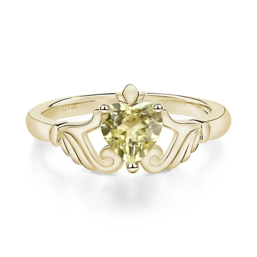 Heart Shaped Lemon Quartz Claddagh Ring - Image 4