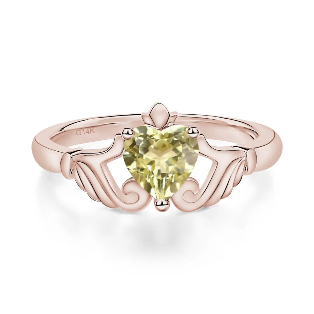 Heart Shaped Lemon Quartz Claddagh Ring - Image 5