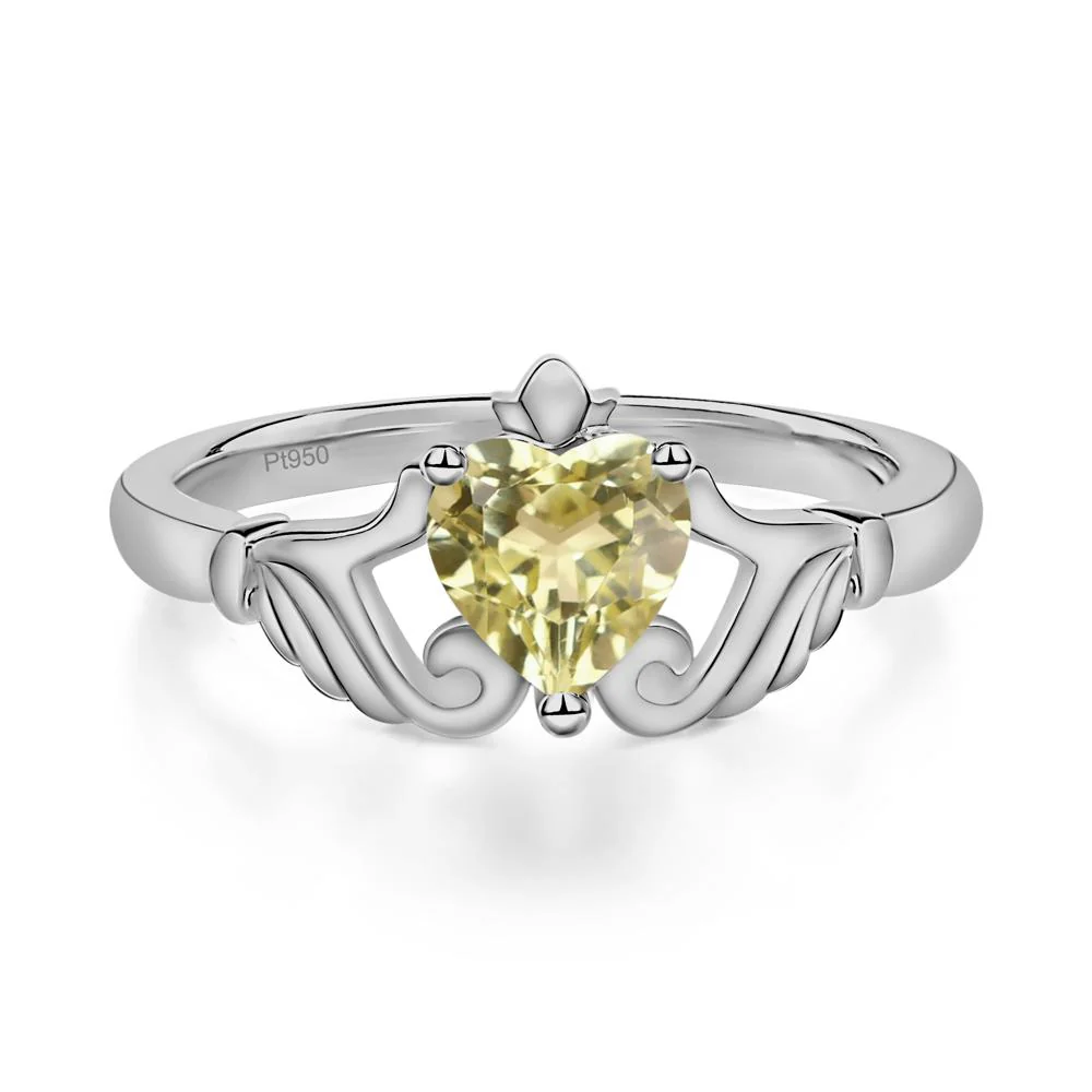 Heart Shaped Lemon Quartz Claddagh Ring - Image 9