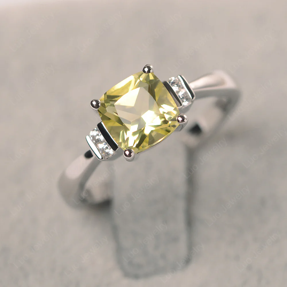 Lemon Quartz Cushion Cut Engagement Ring