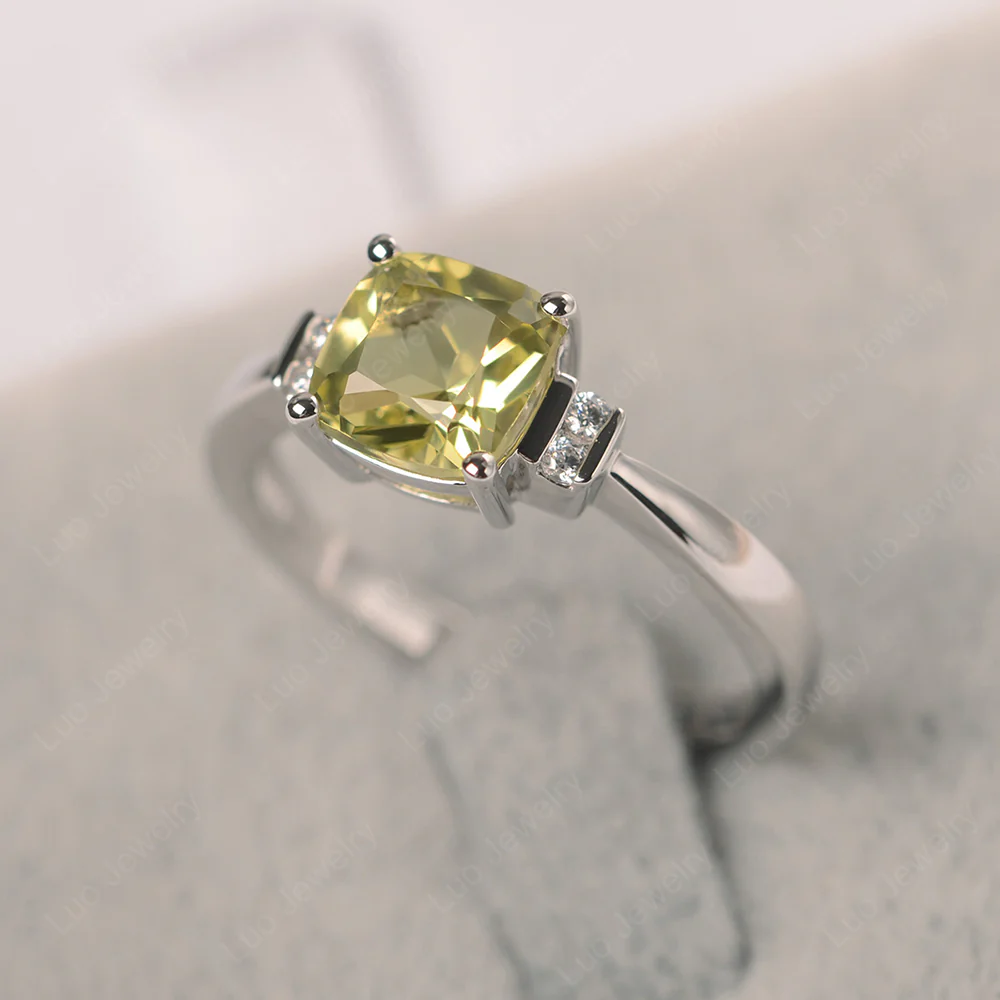 Lemon Quartz Cushion Cut Engagement Ring - Image 2