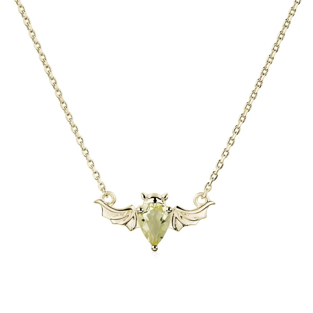Lemon Quartz Gothic Bat Necklace - Image 3
