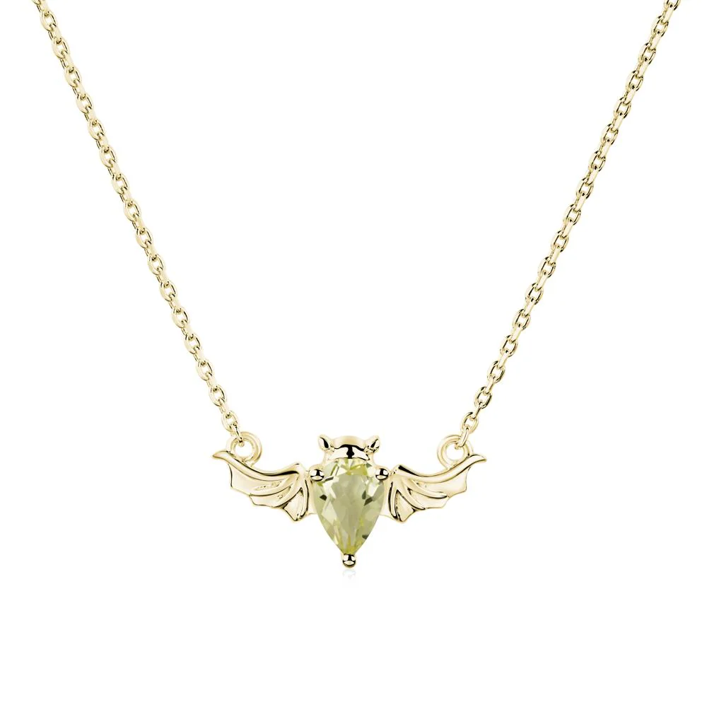 Lemon Quartz Gothic Bat Necklace - Image 6
