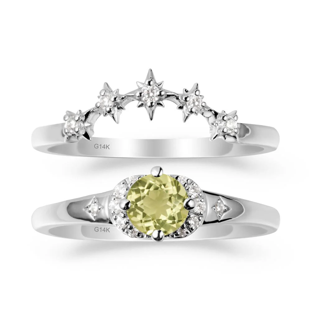 Lemon Quartz Halo and Star Crown Ring Set - Image 2