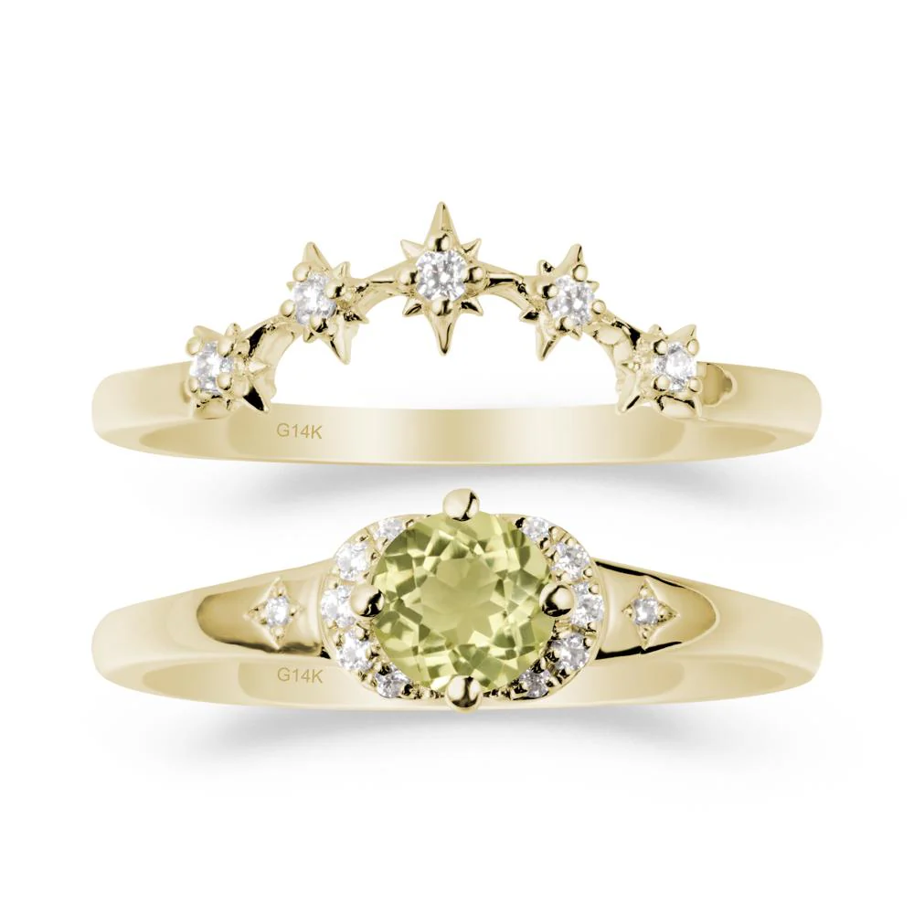 Lemon Quartz Halo and Star Crown Ring Set - Image 3