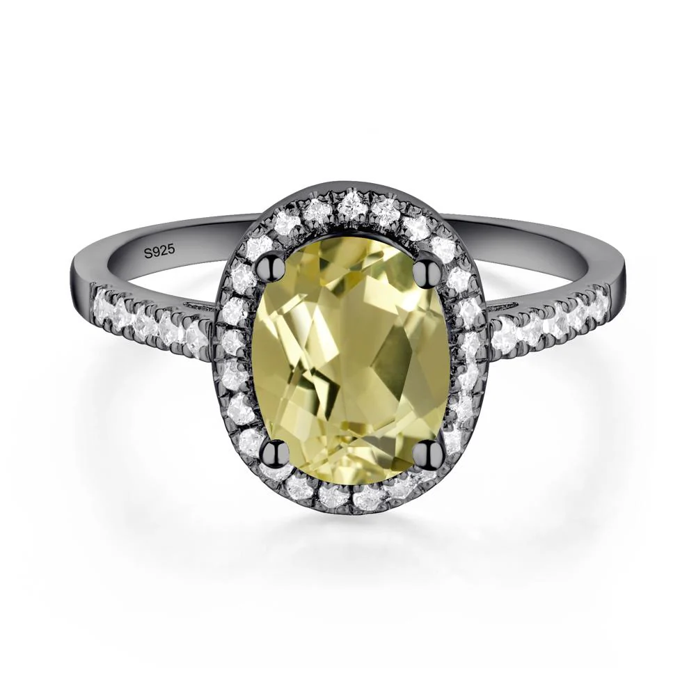 Oval Lemon Quartz Halo Ring
