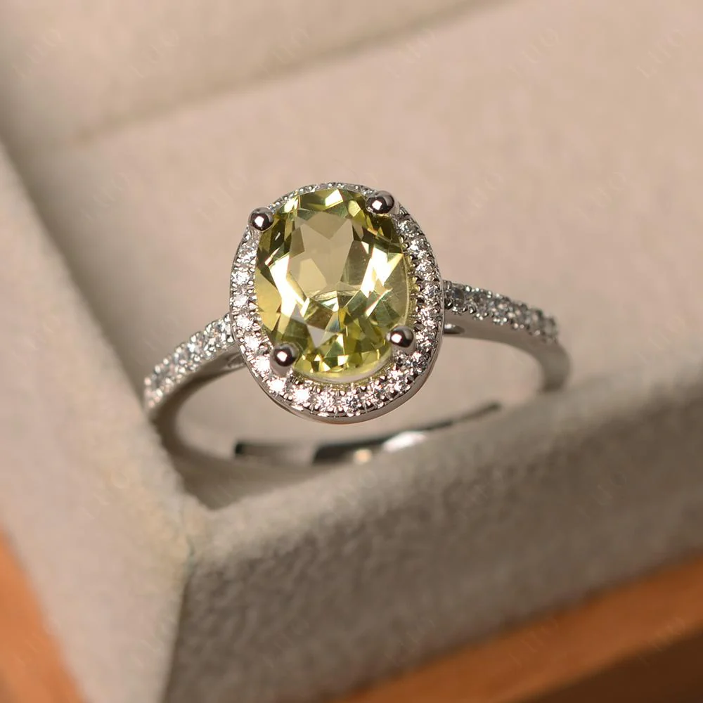 Oval Lemon Quartz Halo Ring - Image 30