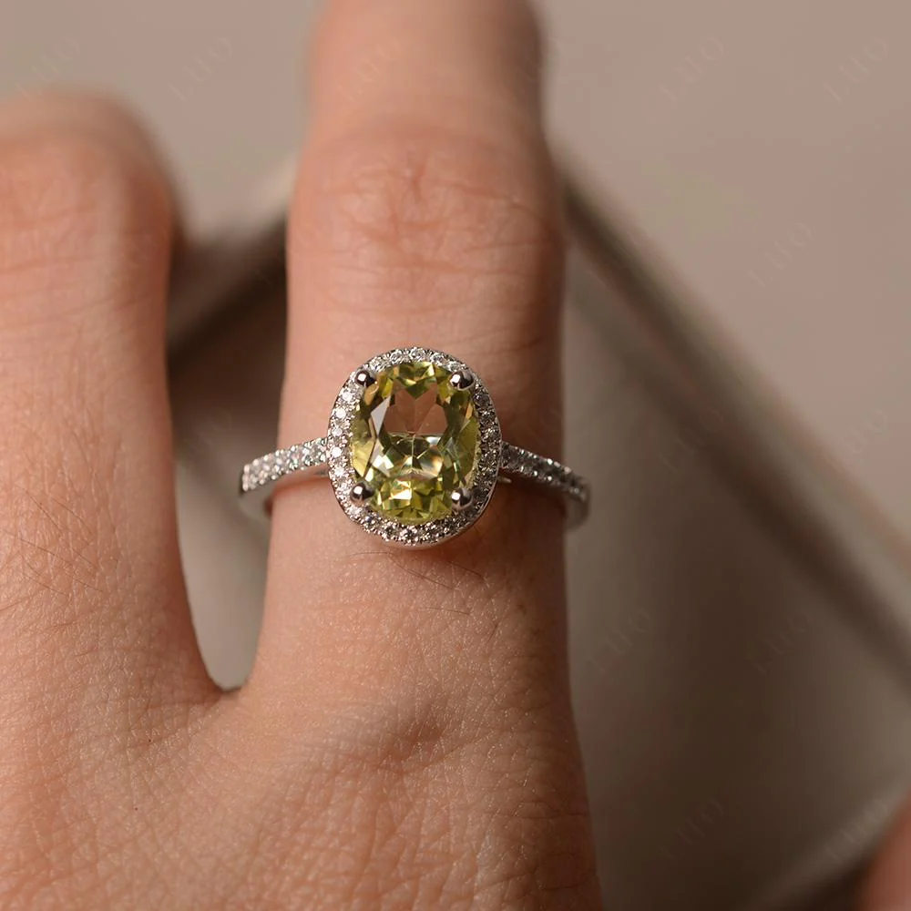 Oval Lemon Quartz Halo Ring - Image 32