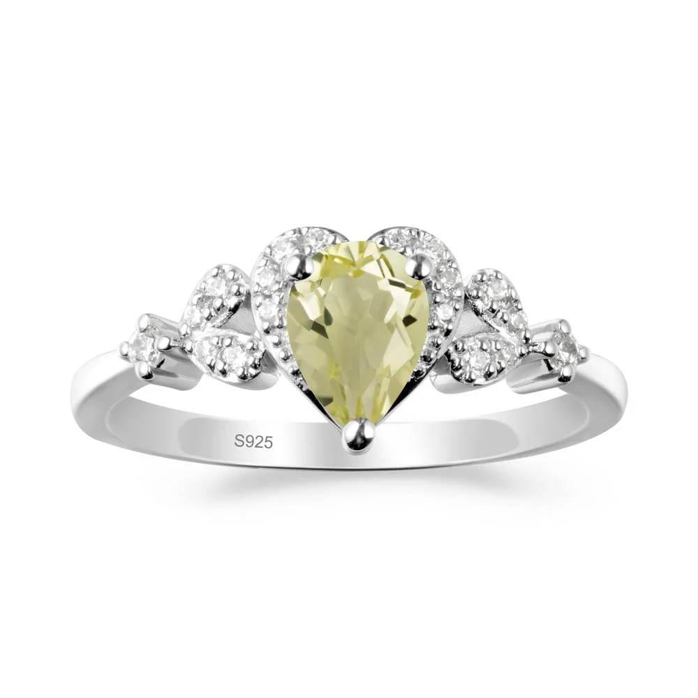 Lemon Quartz Heart Ring with Leaf Accents - Image 7