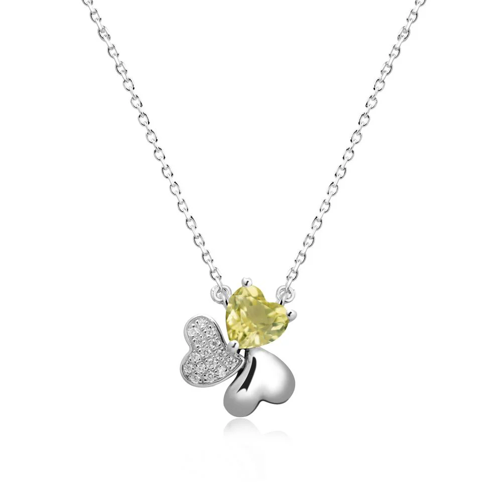 Lemon Quartz Heart Shape Shamrock Necklace