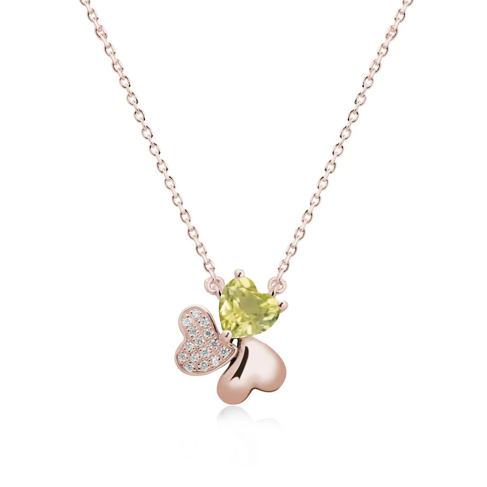 Lemon Quartz Heart Shape Shamrock Necklace - Image 2