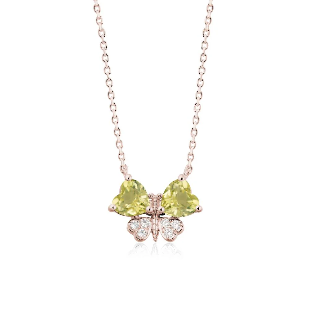 Lemon Quartz Heart Shaped Wings Butterfly Necklace - Image 2