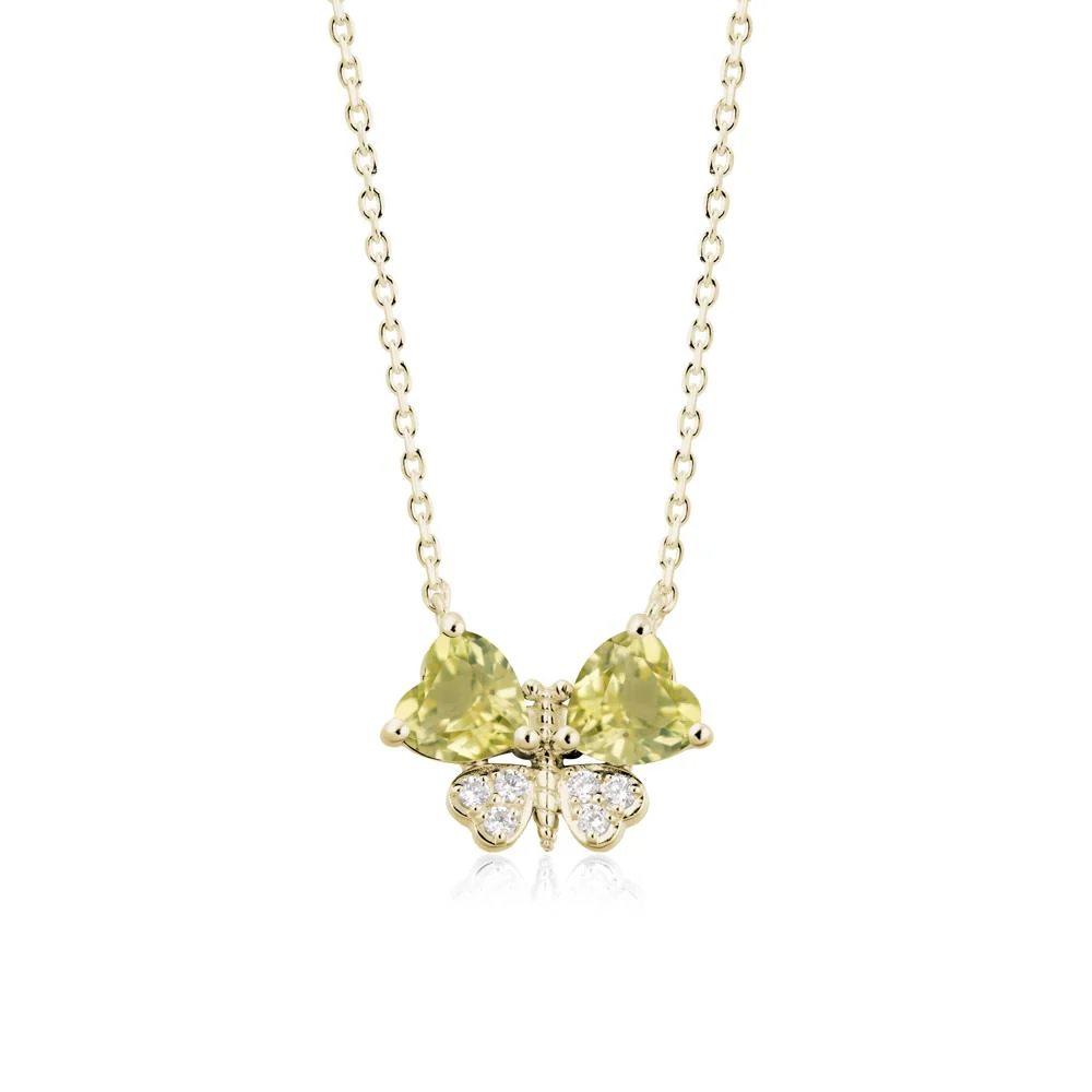 Lemon Quartz Heart Shaped Wings Butterfly Necklace - Image 4