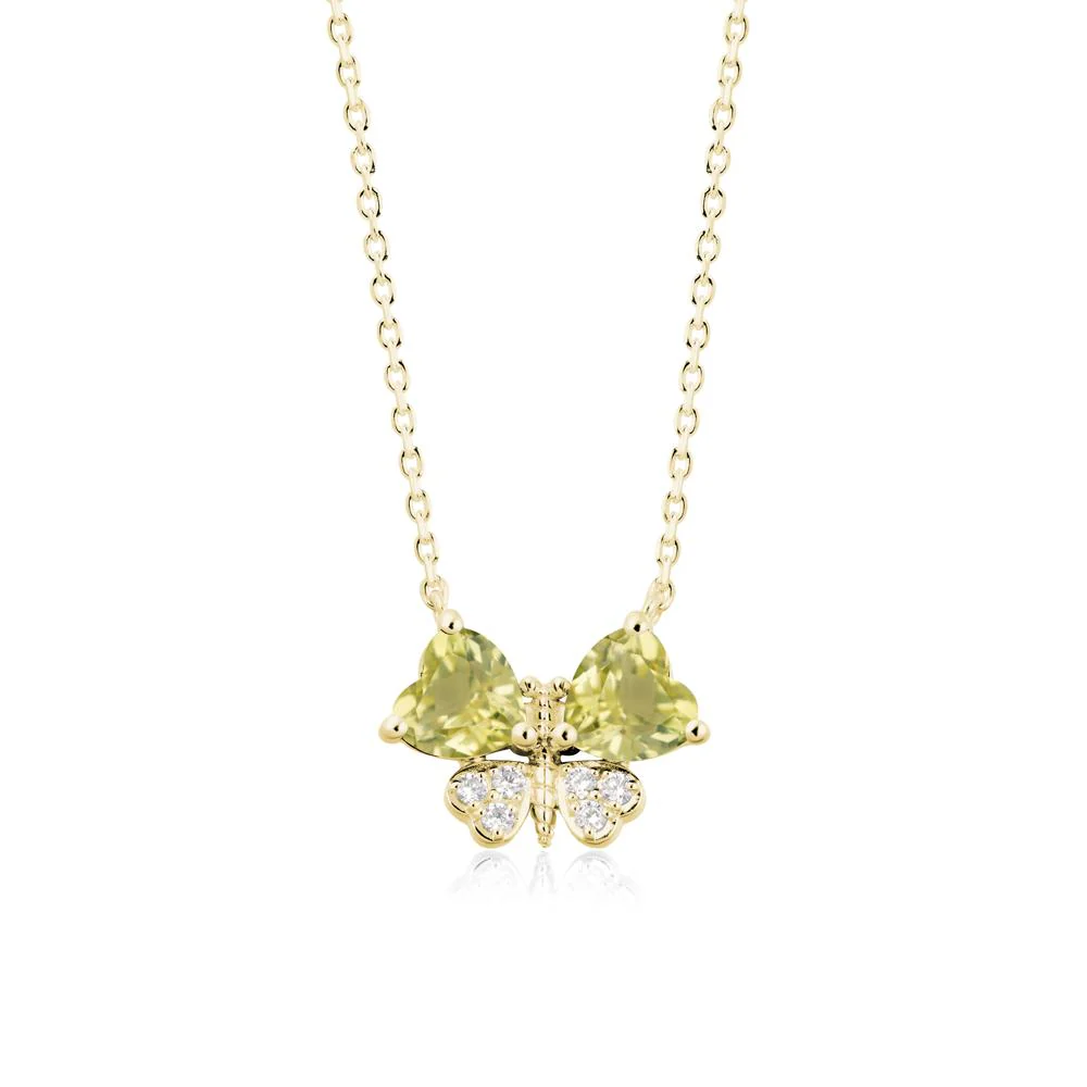 Lemon Quartz Heart Shaped Wings Butterfly Necklace - Image 7