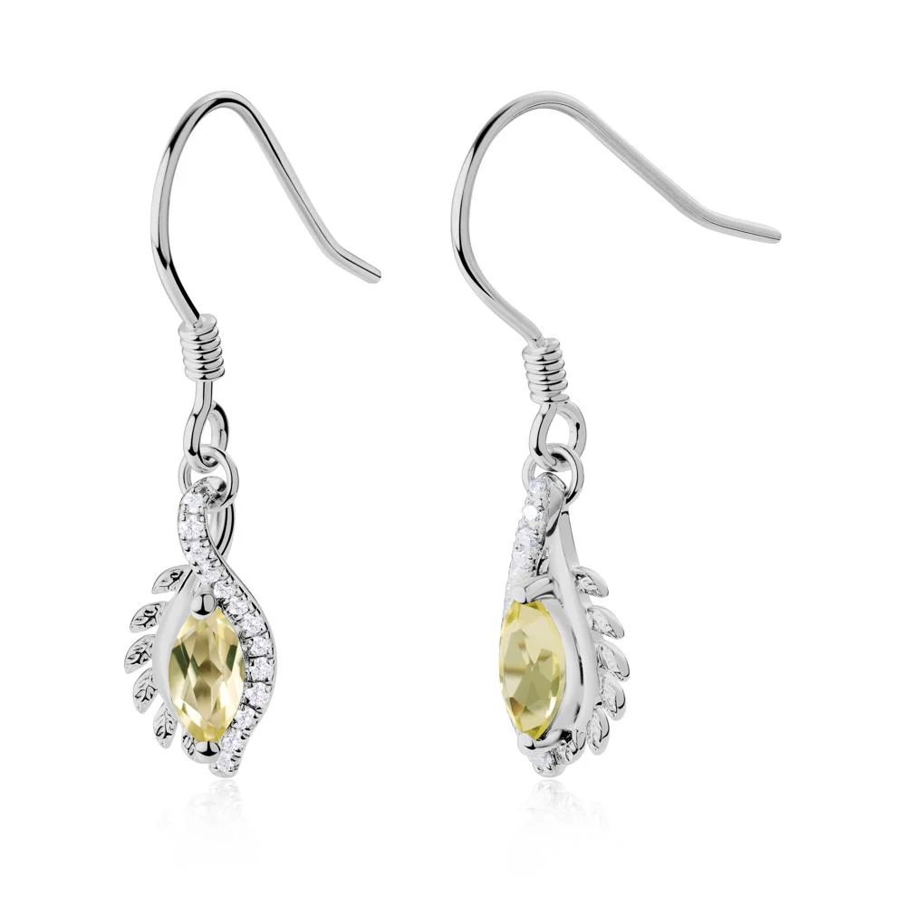 Lemon Quartz Leaf Vine Fish Hook Earrings