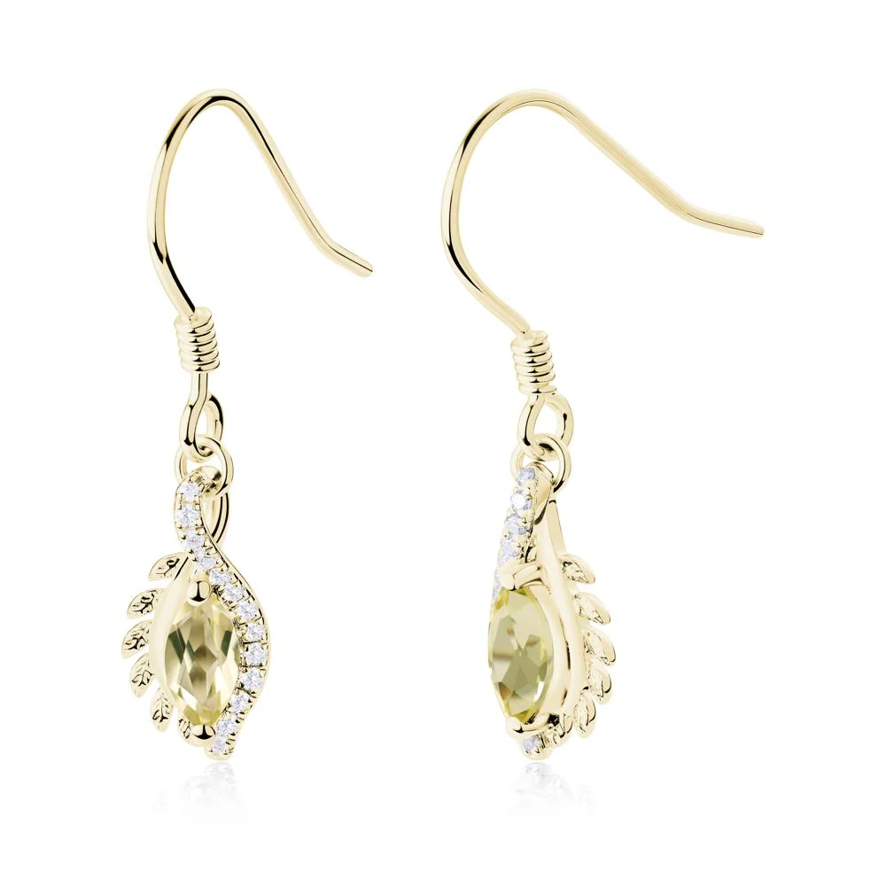 Lemon Quartz Leaf Vine Fish Hook Earrings - Image 8