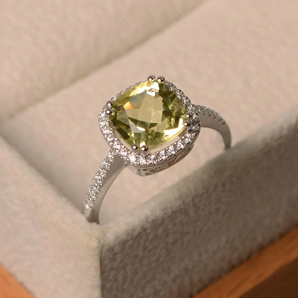 Cushion Cut Lemon Quartz Halo Ring - Image 10
