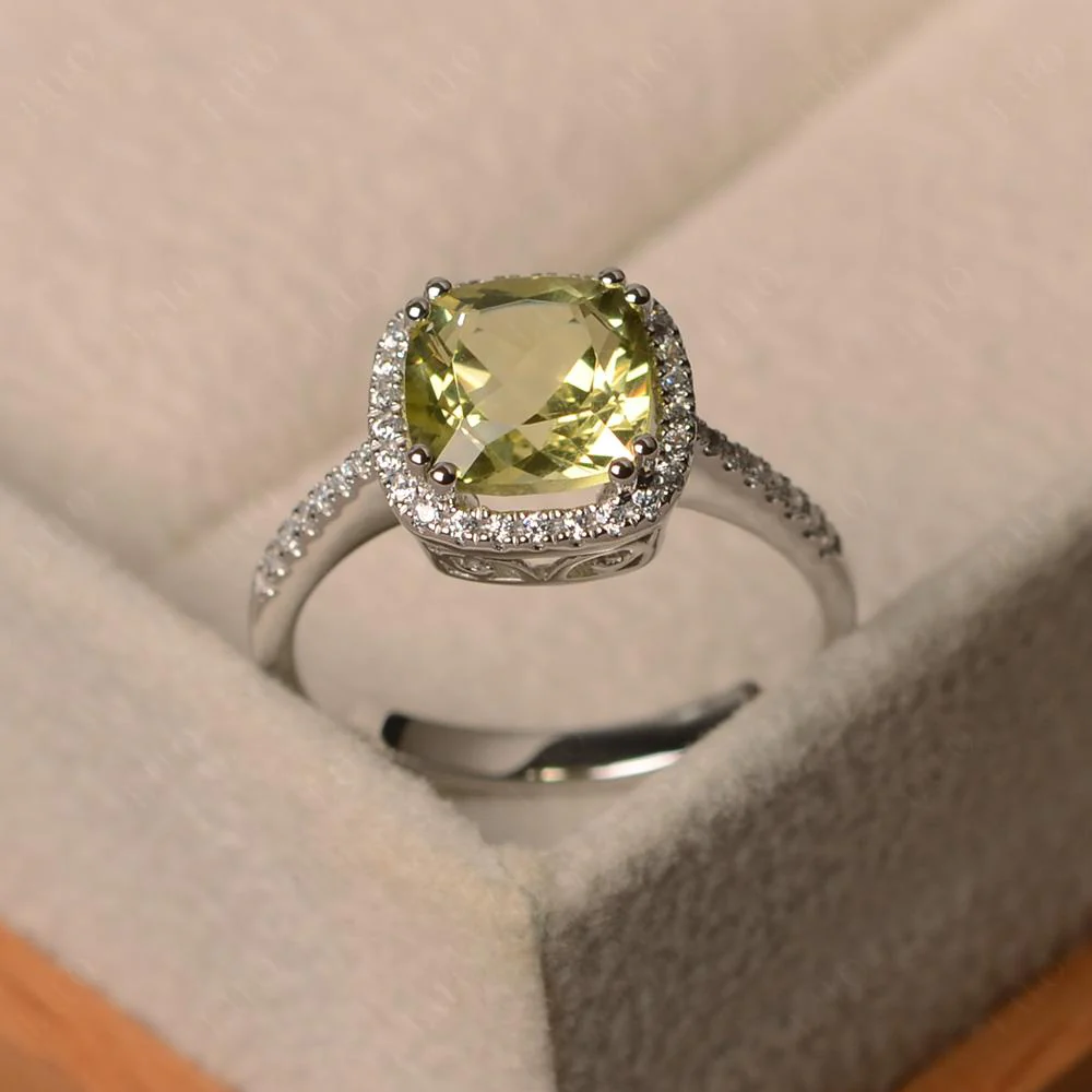 Cushion Cut Lemon Quartz Halo Ring - Image 11