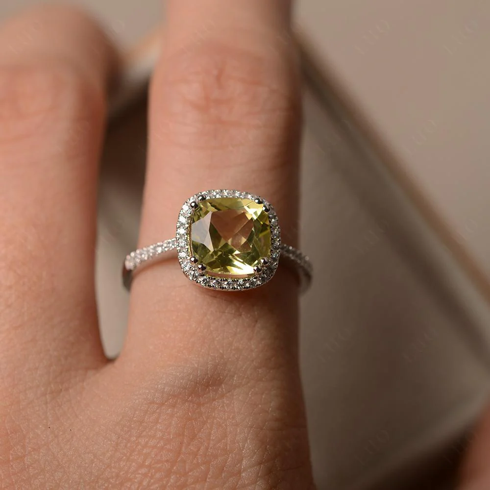 Cushion Cut Lemon Quartz Halo Ring - Image 13