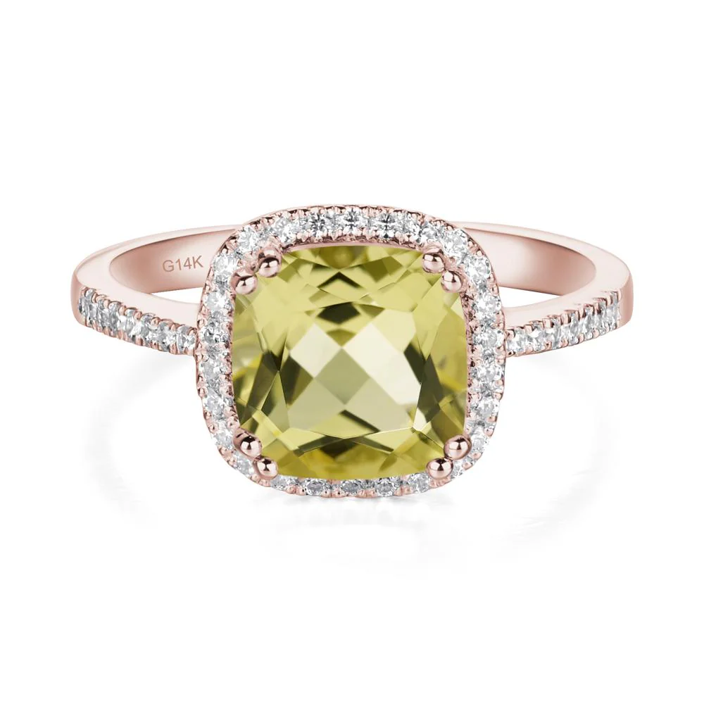 Cushion Cut Lemon Quartz Halo Ring - Image 6