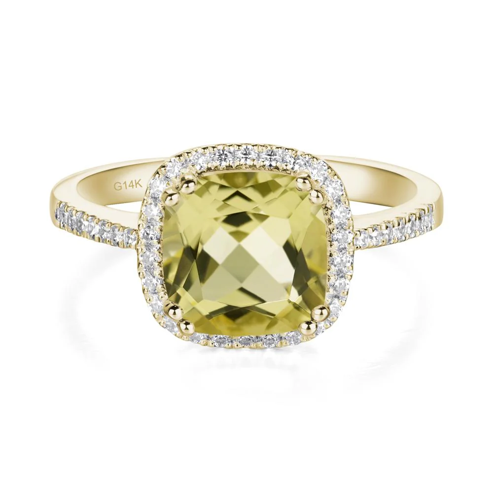Cushion Cut Lemon Quartz Halo Ring - Image 8