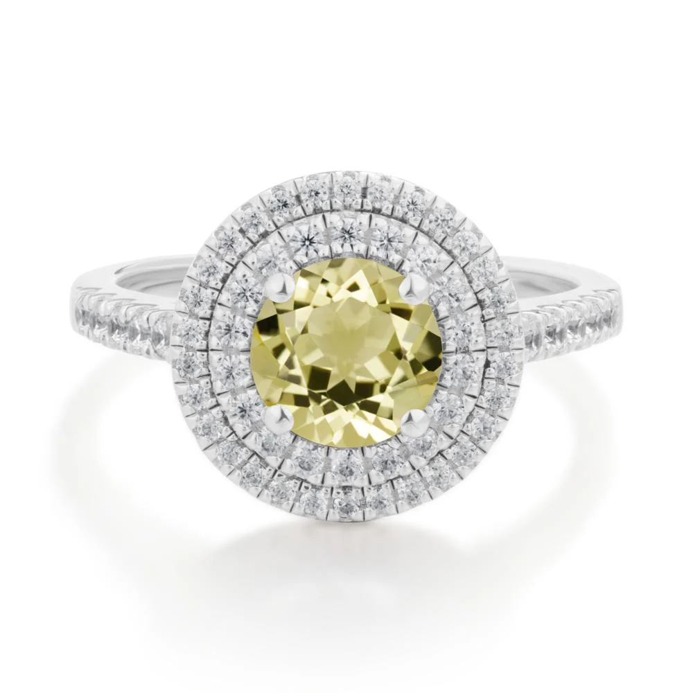 Lemon Quartz Ring Double Halo
