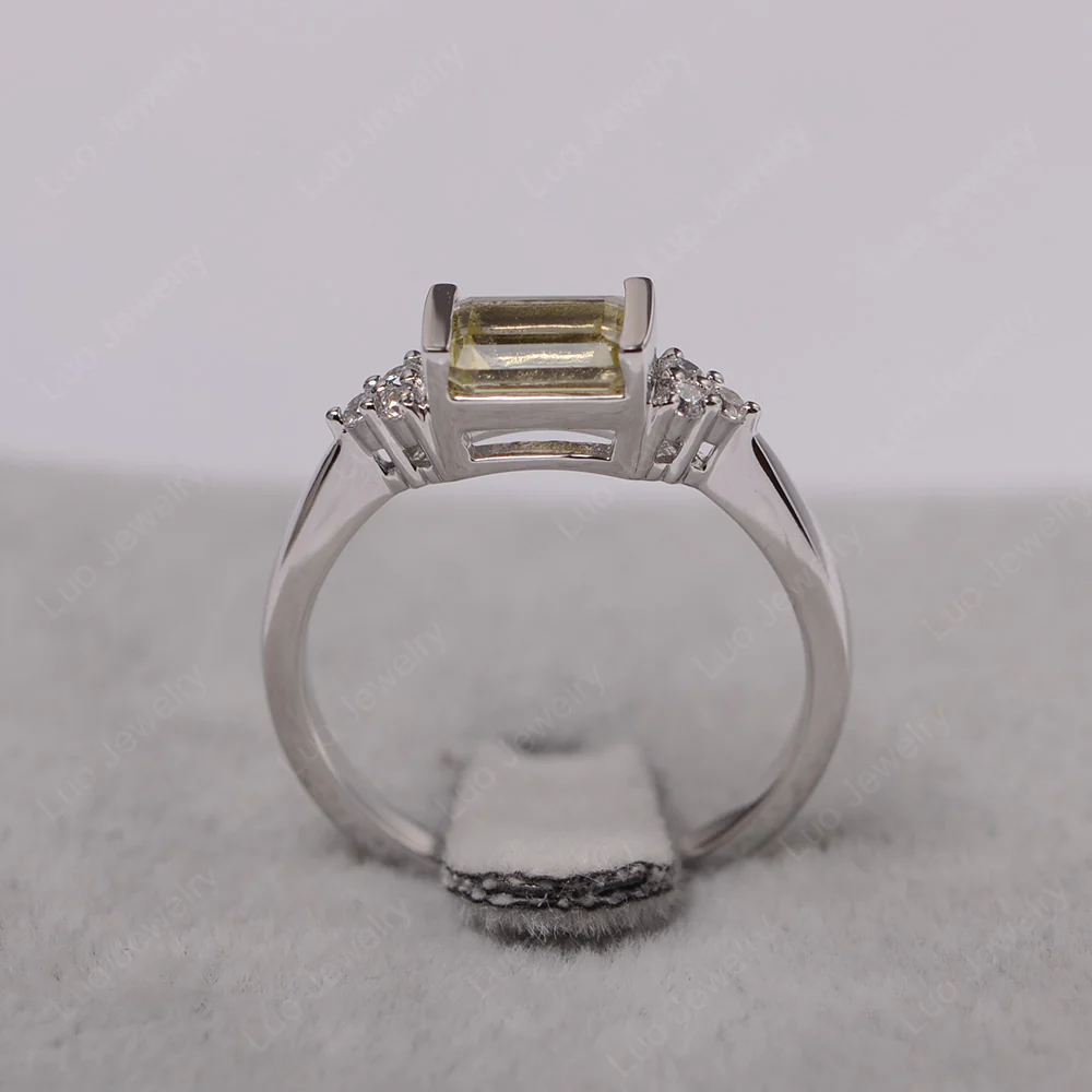 Lemon Quartz East West Half Bezel Set Ring - Image 3