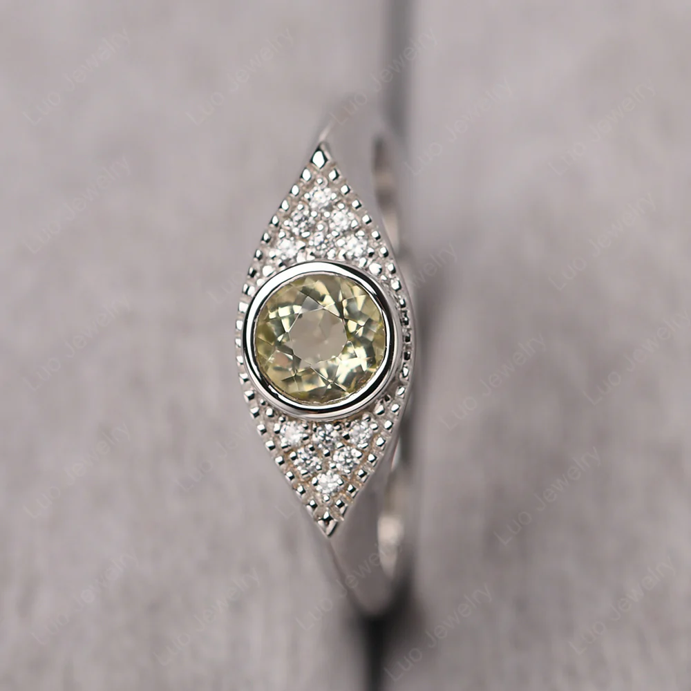 Lemon Quartz Milgrain Evil Eye Ring