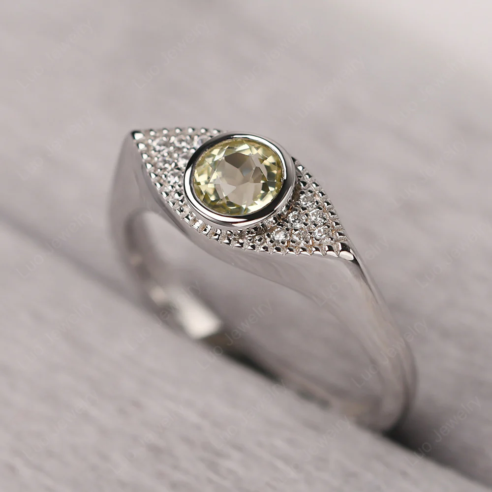 Lemon Quartz Milgrain Evil Eye Ring - Image 2