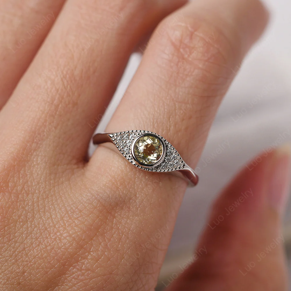 Lemon Quartz Milgrain Evil Eye Ring - Image 5