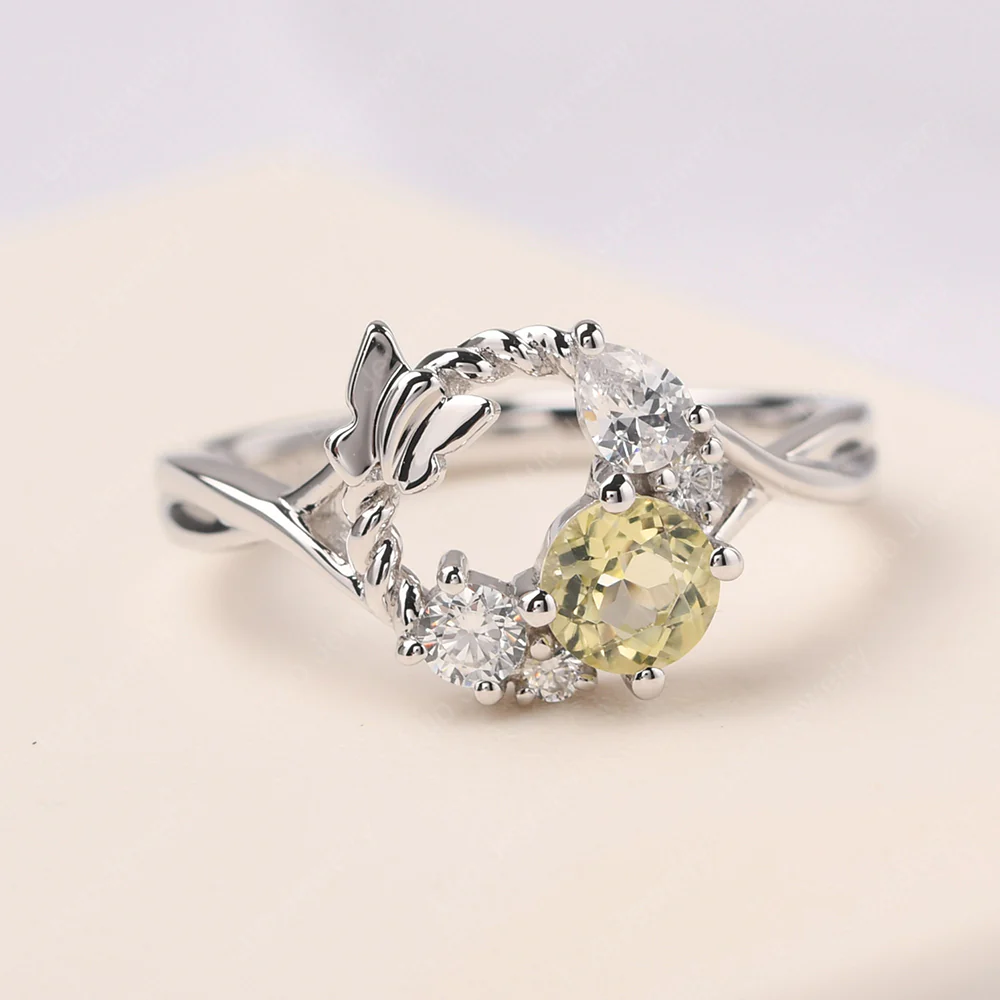 Lemon Quartz Floral Cluster Ring