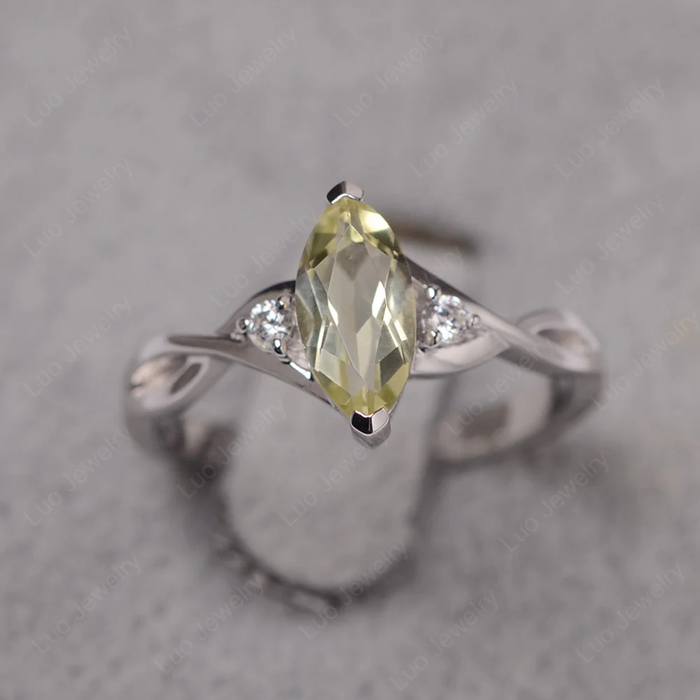 Lemon Quartz Marquise Twist Engagement Ring
