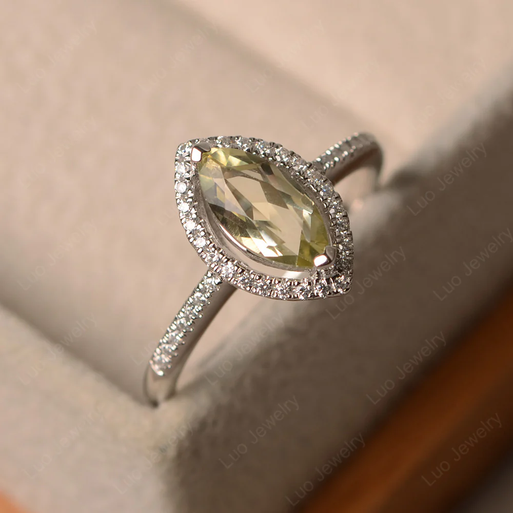 Lemon Quartz Halo Marquise Engagement Ring - Image 2