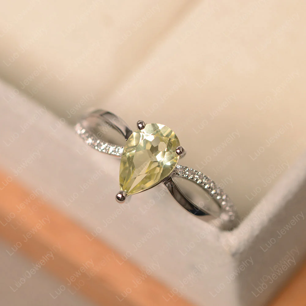 Pear Shaped Lemon Quartz Ring Split Shank - Image 2